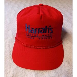 Vintage 90s Harrah's Casino Hotel Lake Tahoe Red Rope Hat Cap Strapback One Size